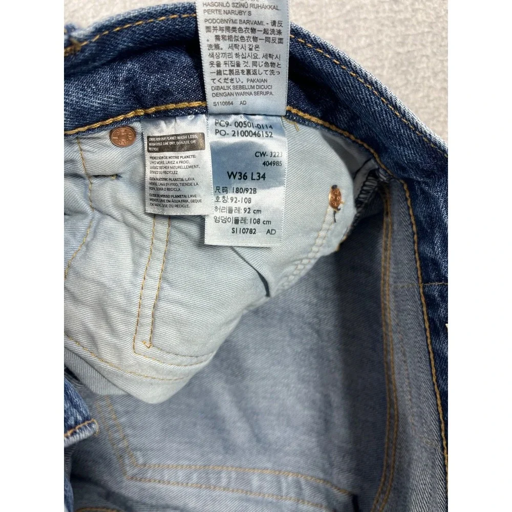 Levis Premium 501 Button Fly Jeans Mens 36x34 Blue Big E Original Straight Leg